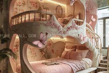 Neues Kinderbett, Up- und Down-Bett, Baumhaus-Mädchenbett, 2024, neues rosa, leichtes, luxuriöses Prinzessinnenschloss